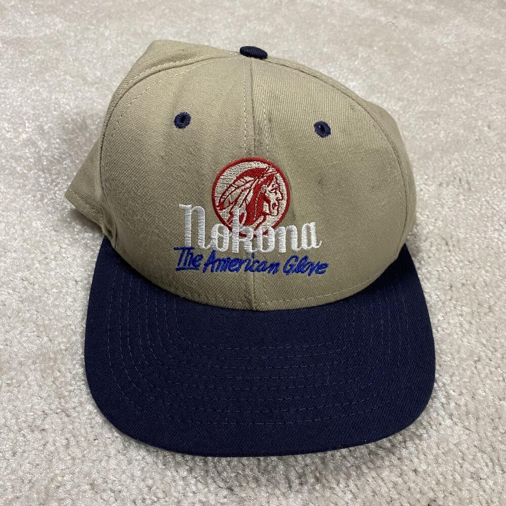 Vintage Twin City Nokona Hat Cap Snap Back One Size Tan Navy USA Baseball 90s